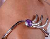 February birthday gift, Silver amethyst bracelet Letter "S" jewelry unity solidarity sisterhood bangle  Chester Allen jewelry art
