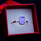 Purple ring, Solitaire sea glass ring, Square ring adjustable sterling silver band