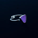 Purple ring, Solitaire sea glass ring, Square ring adjustable sterling silver band