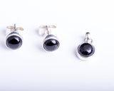 Black onyx stud earrings and necklace set, Sterling silver round studs, men, children, and women, gift for goth