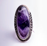 Purple Statement ring, Chevron amethyst oval gemstone stone ring, Gift for peace relaxation self discovery and healing