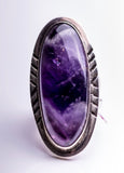 Purple Statement ring, Chevron amethyst oval gemstone stone ring, Gift for peace relaxation self discovery and healing