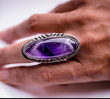 Purple Statement ring, Chevron amethyst oval gemstone stone ring, Gift for peace relaxation self discovery and healing