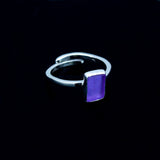 Purple ring, Solitaire sea glass ring, Square ring adjustable sterling silver band