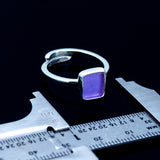 Purple ring, Solitaire sea glass ring, Square ring adjustable sterling silver band