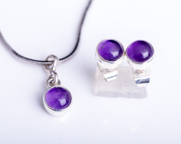 Amethyst charm and earrings set, Purple studs for flower girl,  gift for her, talisman grounding, February birthstone, crown chakra