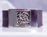 Gift for him, Wide Leather Silver bracelet unique Chester Allen Storm within design mens bracelet