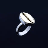 Silver gold ring, Sterling and brass cowrie shell ring hand made ring for men and women, jewelry, gift of wealth and fertility, kauri hindi