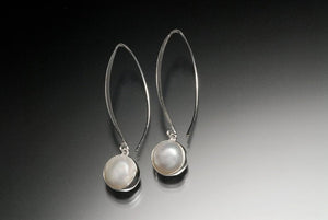 Pearl drop earrings, real freshwater cultured pearls set in Sterling silver, available as an ensemble stud post earring, necklace, and ring