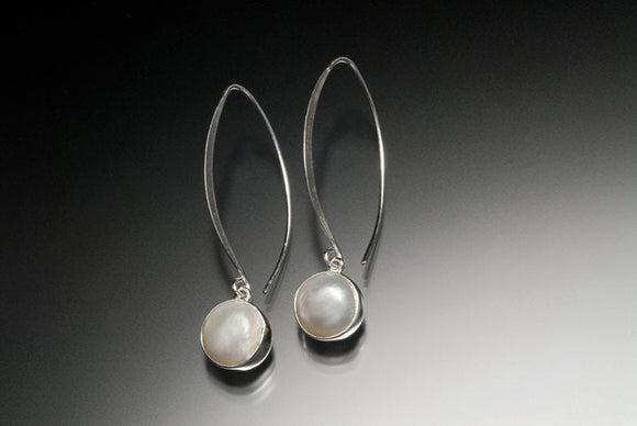Pearl drop earrings, real freshwater cultured pearls set in Sterling silver, available as an ensemble stud post earring, necklace, and ring