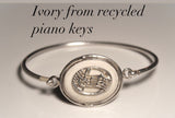 Silver bracelet,  Piano Key, handmade recycled ebony ivory hammered bangle,  New Orleans jewelry art,  music related gift