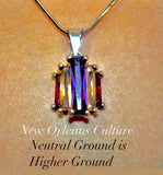 Multi color crystal necklace, handmade in sterling silver, New Orleans lovers jewelry, Neutral Ground is Higher Ground
