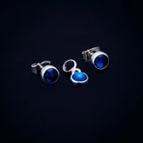 sapphire jewelry set, birthstone gift, dark blue stud earrings and charm set, September birthday gift
