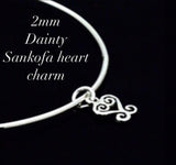 Charm bracelet, Sankofa (heart), dainty heart charm, adjustable adinkra symbol charm bracelet,