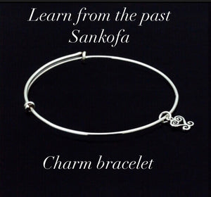 Charm bracelet, Sankofa (heart), dainty heart charm, adjustable adinkra symbol charm bracelet,