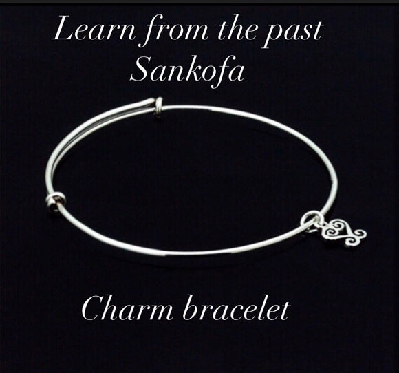 Charm bracelet, Sankofa (heart), dainty heart charm, adjustable adinkra symbol charm bracelet,