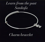 Charm bracelet, Sankofa (heart), dainty heart charm, adjustable adinkra symbol charm bracelet,