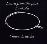 Two Charms and a bracelet, Sankofa (heart), Gye Nyame dainty heart charm, adjustable adinkra symbol charm jewelry set