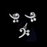 Music stud earrings, Bass Clef dainty earrings  sterling silver handmade Chester Allen's unique music jewelry art, minimalist jewelry
