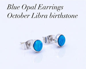Blue Opal stud earrings, October birthstone