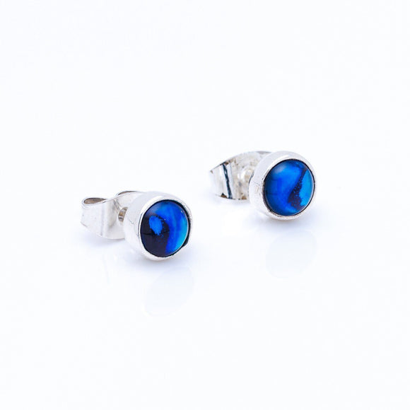 Sapphire blue earrings, small, round, dark blue, stud earring, Gemstone jewelry for man or woman, September birthday gift