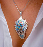 Unique Gold Necklace, Indigenous, cultural fusion, Oshun Goddess, Colorful enamel peacock for beauty