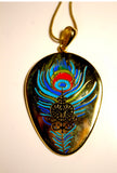 Unique Gold Necklace, Indigenous, cultural fusion, Oshun Goddess, Colorful enamel peacock for beauty
