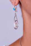 Silver drop earrings, moonstone and turquoise accents, healing and new years gift for her, December birthstone