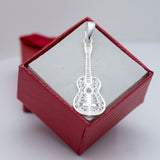 Acoustic guitar necklace, music jewelry gift, sterling silver pendant