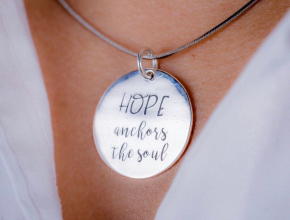 Bible quote necklace, Hebrew 6:19, hope anchors the Soul. Christian message gift.