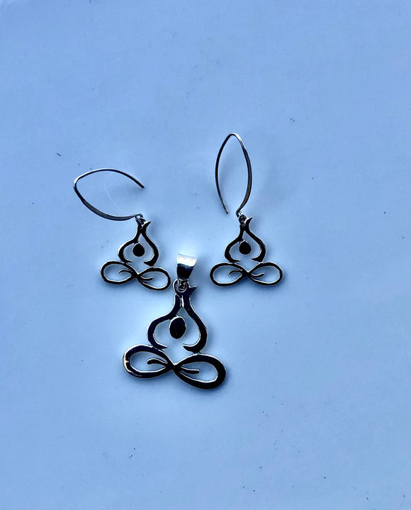 Yoga Gift, lotus necklace earring set, infinity jewelry, healing energy, Buddhist meditation Padmasana Yogi India, mind body spirit Hindi