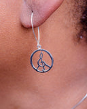 Peace sign Earrings, Music inspired, treble clef jewelry Handmade sterling silver power of love dangle earrings