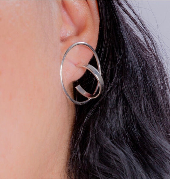 Modern Earring, geometric jacket post earrings, Artsy gift for her, unique hoops