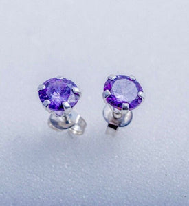 Amethyst Crystal earrings, Purple faceted studs, February birthday gift, Mardi Gras jewelry