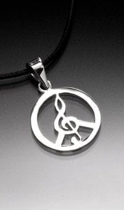 Peace Sign Pendant, fused with Music, treble clef symbol, handmade in Sterling silver part of Chester Allen Universalgroove series