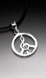 Peace Sign Pendant, fused with Music, treble clef symbol, handmade in Sterling silver part of Chester Allen Universalgroove series