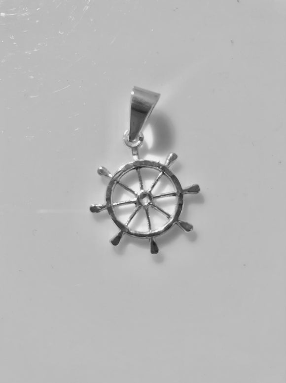 Silver Helm necklace, Nautical gift, sterling silver pirate ship steering wheel pendant