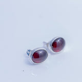 Oval Garnet post earring and necklace set, stone for love, Valentines Day Gift, January birthstone, Red Gemstone Jewelry set