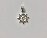 Silver Helm necklace, Nautical gift, sterling silver pirate ship steering wheel pendant