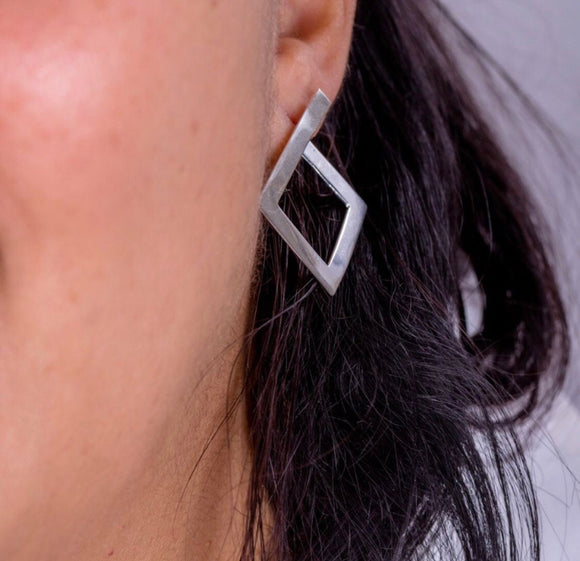 Geometric Hoop earrings, square post 1 inch diameter flat Earrings