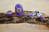 Purple Om ring, sterling silver, meditation jewelry, Hindu symbol, aum symbol, call to the universe, seed mantra, connects 7th crown chakra