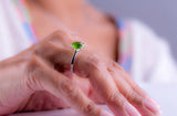 Green crystal ring, silver solitaire peridot color faceted ring, gift for her