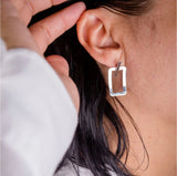 Geometric Hoop earrings, square post 1 inch diameter flat Earrings
