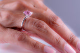 Pink crystal ring, silver pink solitaire faceted ring, gift for her