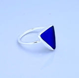 Sea glass ring, size 7, Triangle cobalt blue glass, great gift for friend, Blue seaglass mermaid ring, beach glass