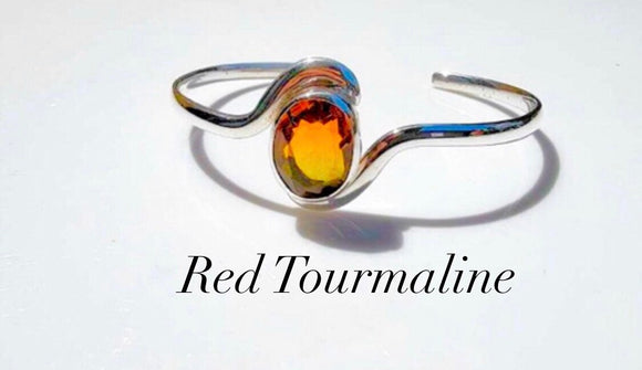 Silver Tourmaline bracelet, Red Tourmaline gem cuff