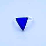 Sea glass ring, size 7, Triangle cobalt blue glass, great gift for friend, Blue seaglass mermaid ring, beach glass