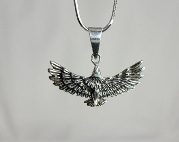 Silver Eagle necklace,  soaring bird of prey, handmade gift