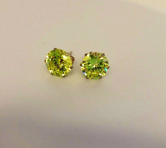 August birthday gift, Peridot color Crystal earrings, Leo gift idea, jewelry with bling, gift for girlfriend, green zirconia stud earrings