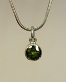 Peridot charm necklace, sterling silver, green circle pendant, September birthstone